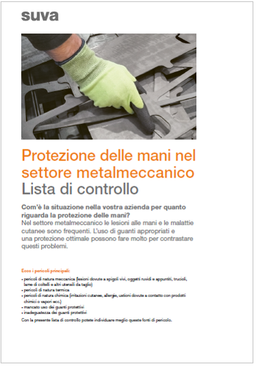 Protezione delle mani nel settore metalmeccanico   Lista di controllo