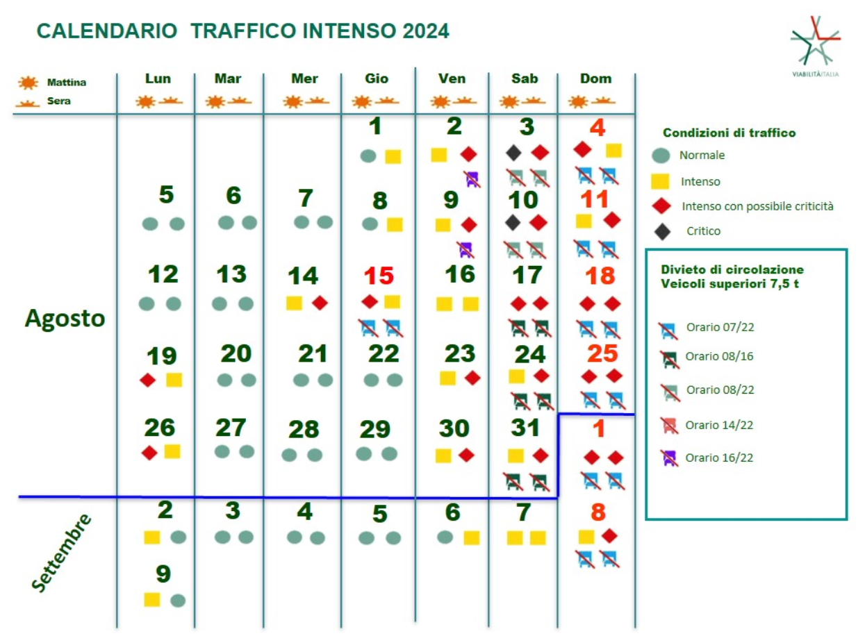 Calendario traffico intenso 2024