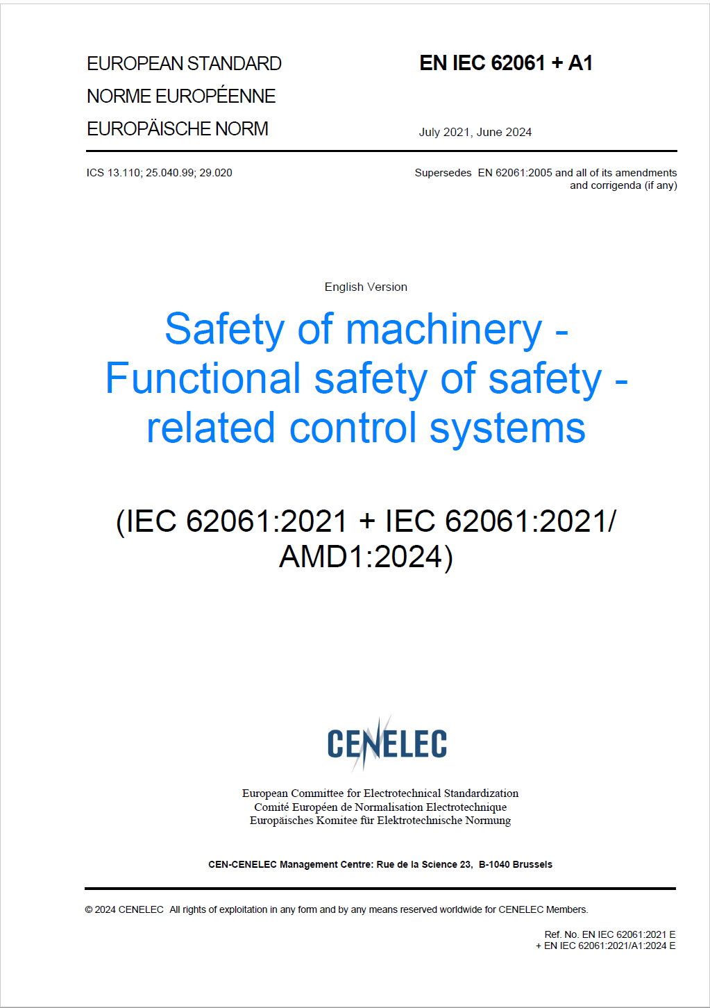 EN IEC 62061 2021 Amd1 2024