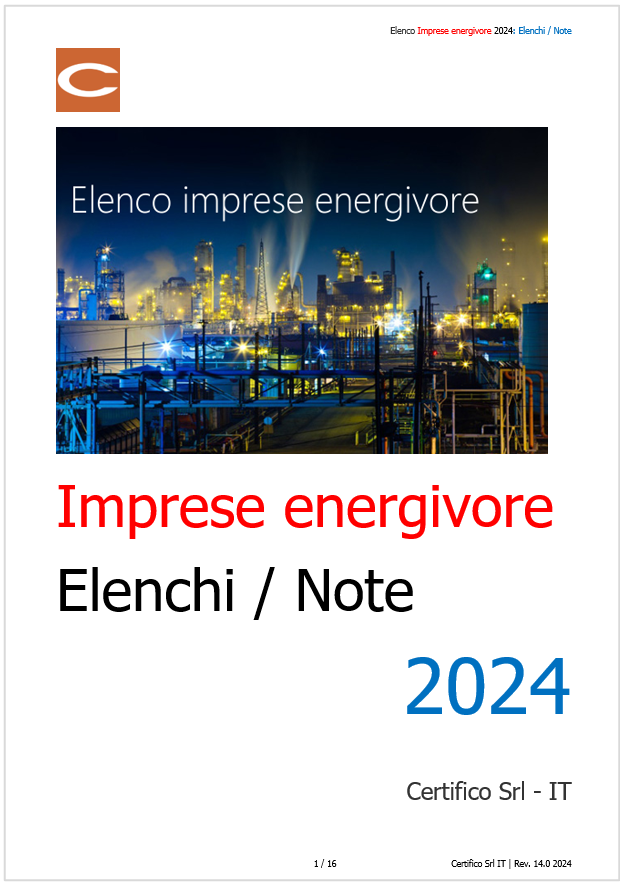 Imprese energivore Elenchi   Note 2024