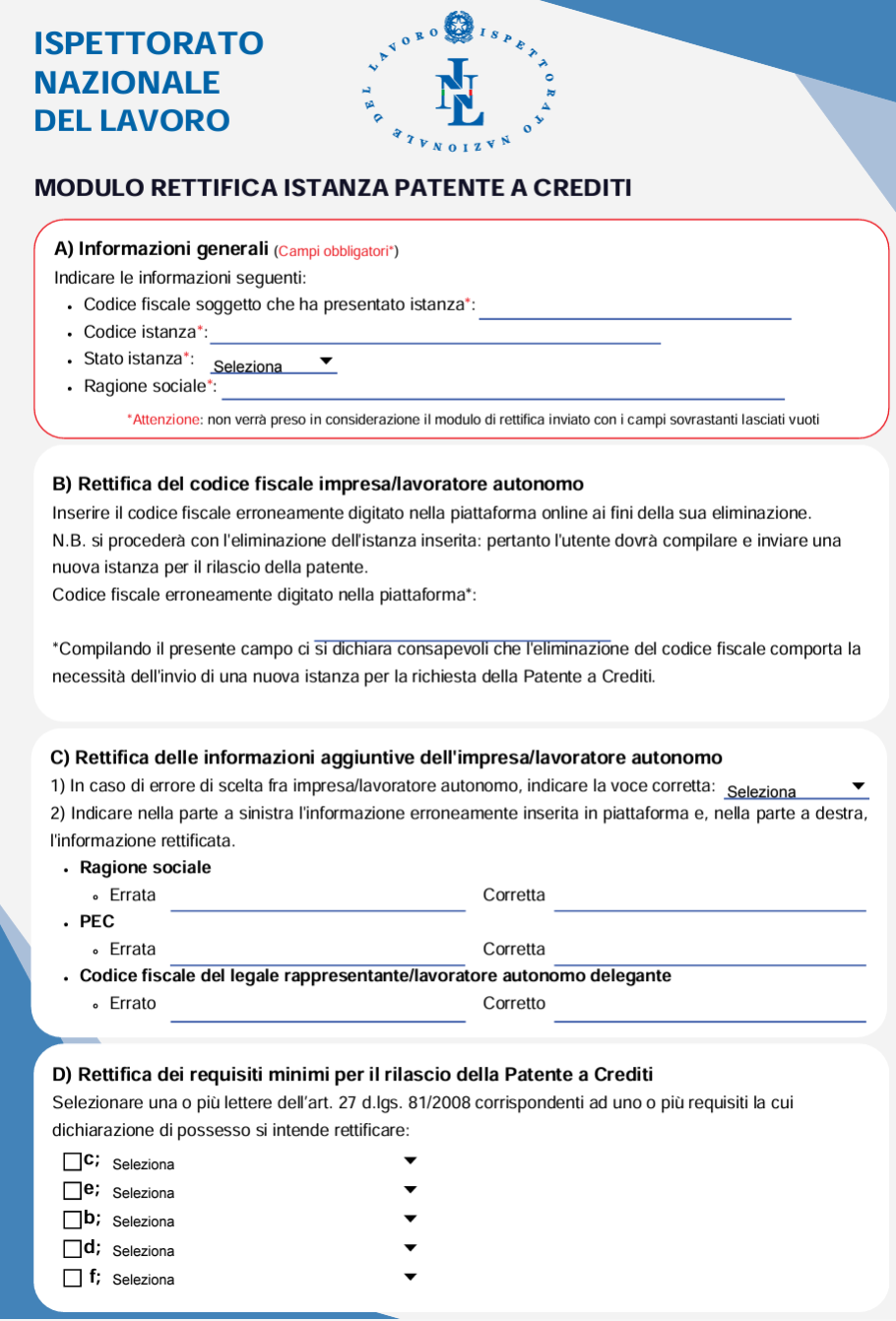 Modulo di rettifica istanza Patente a crediti