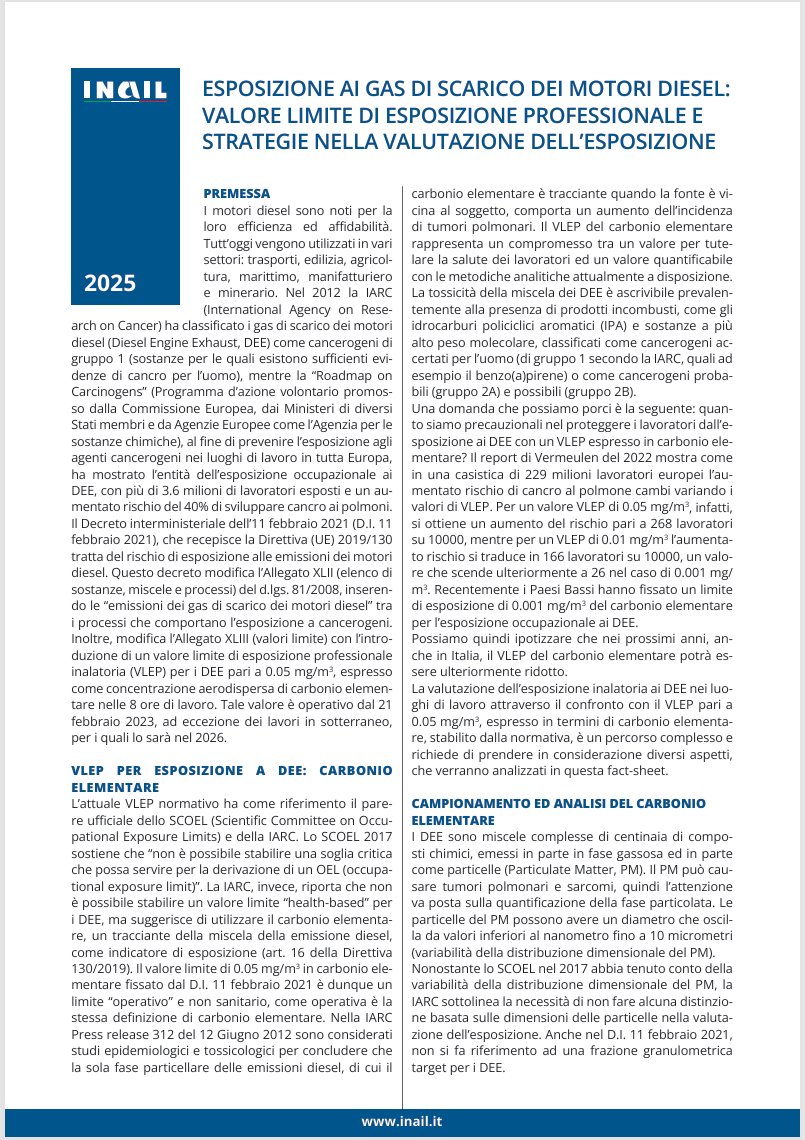 Esposizione ai gas di scarico dei motori diesel VLEP 2025