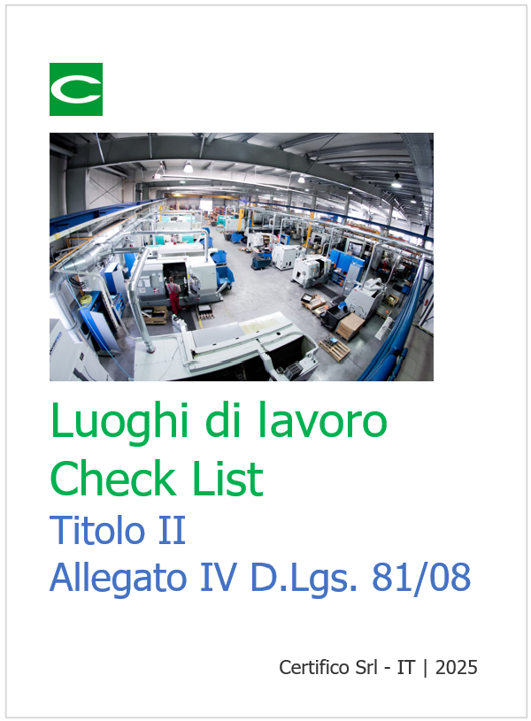 Luoghi di lavoro   Check List Titolo II Allegato IV D Lgs  81 08