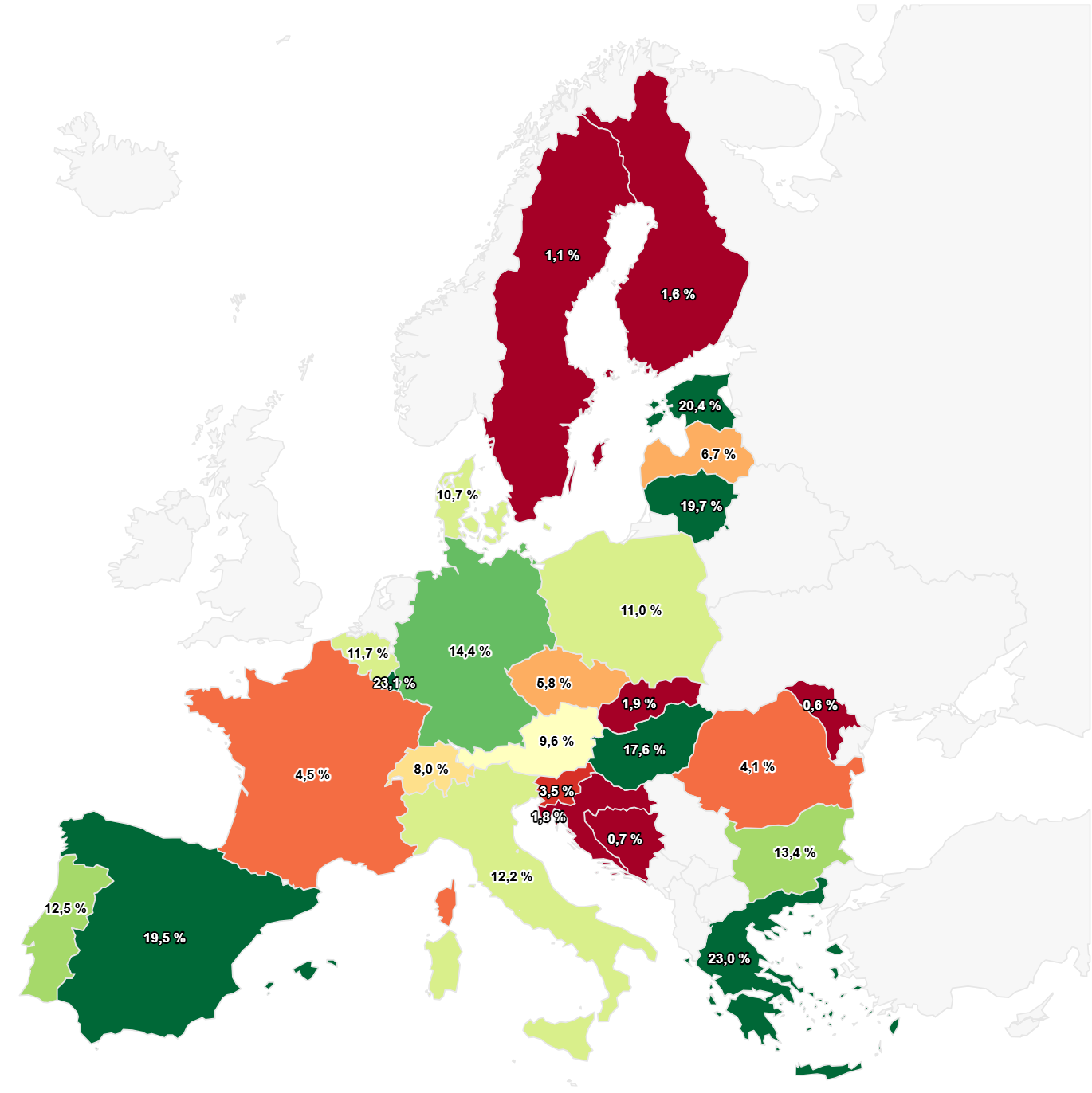 Quota di energia solare del produzione di energia elettrica pubblica in 2024