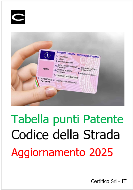 Tabella punti Patente Codice della Strada Aggiornamento 2025