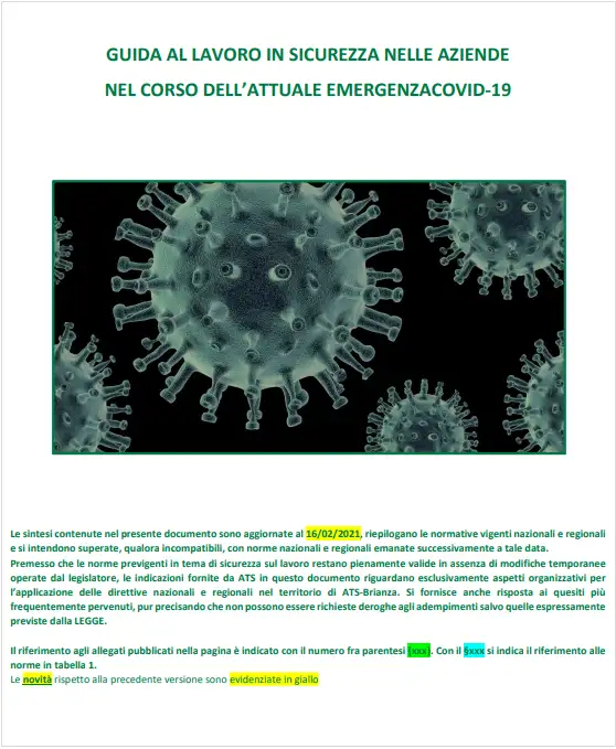Guida al lavoro in sicurezza COVID 19 ATS Brianza Febbraio 2021 Guida al lavoro in sicurezza COVID 19 ATS Brianza Febbraio 2021
