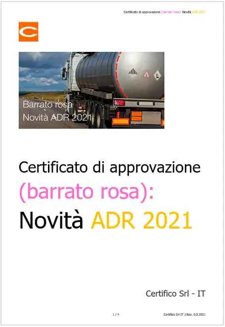 Certificato di approvazione barrato rosa Novita ADR 2021 Certificato di approvazione barrato rosa Novita ADR 2021