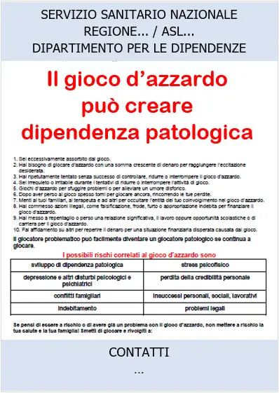 Avvertenze ai giocatori negli esercizi autorizzati all offerta di gioco d azzardo