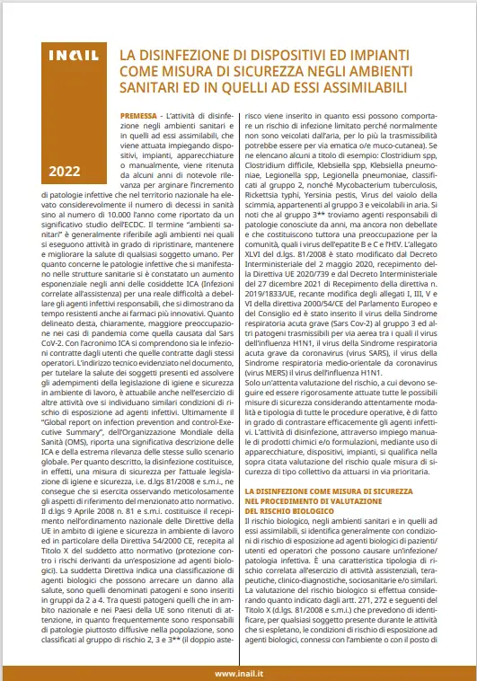 La disinfezione di dispositivi ed impianti come misura di sicurezza negli ambienti sanitari La disinfezione di dispositivi ed impianti come misura di sicurezza negli ambienti sanitari