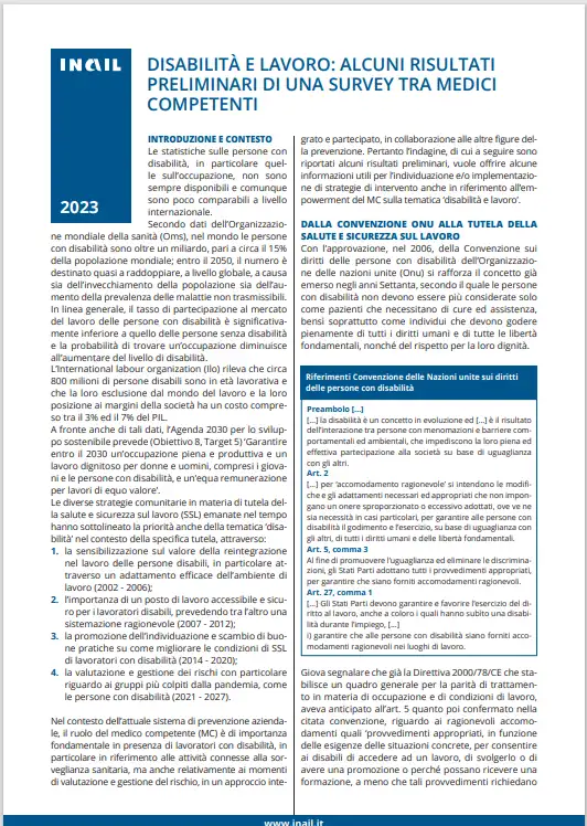 Disabilit e lavoro alcuni risultati preliminari di una Survey tra medici competenti Disabilit e lavoro alcuni risultati preliminari di una Survey tra medici competenti