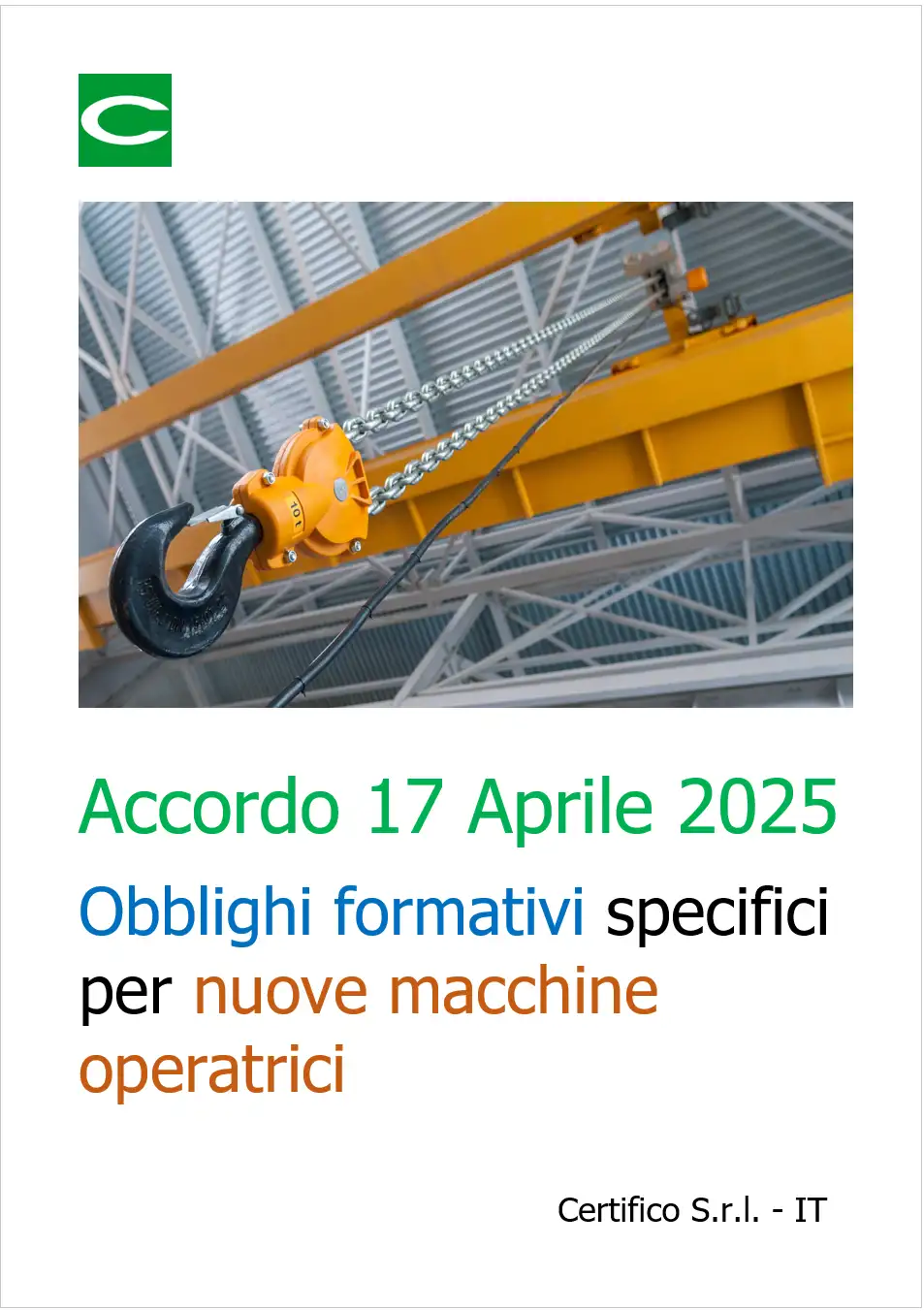Accordo 17 Aprile 2025 - Obblighi formativi specifici per nuove macchine operatrici