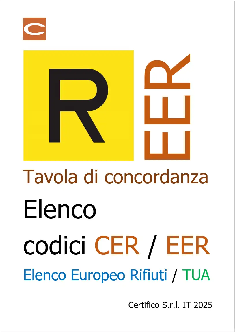 Tavola di concordanza Codici CER   Elenco Europeo Rifiuti TUA 2025